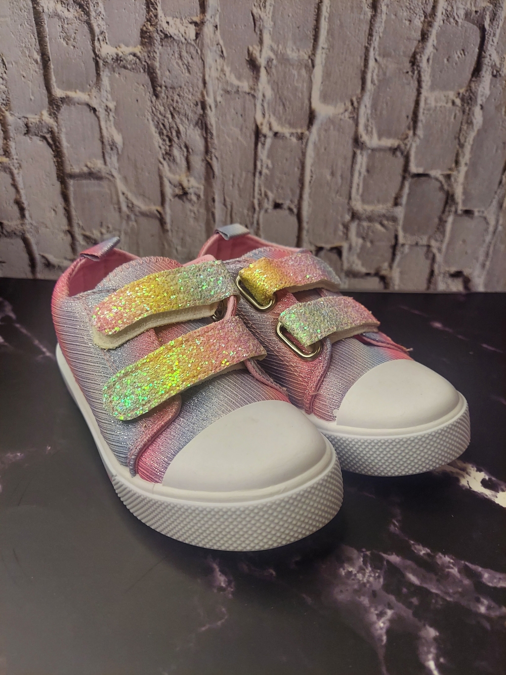 Kids Glitter Strap Sneakers - Pink Rainbow